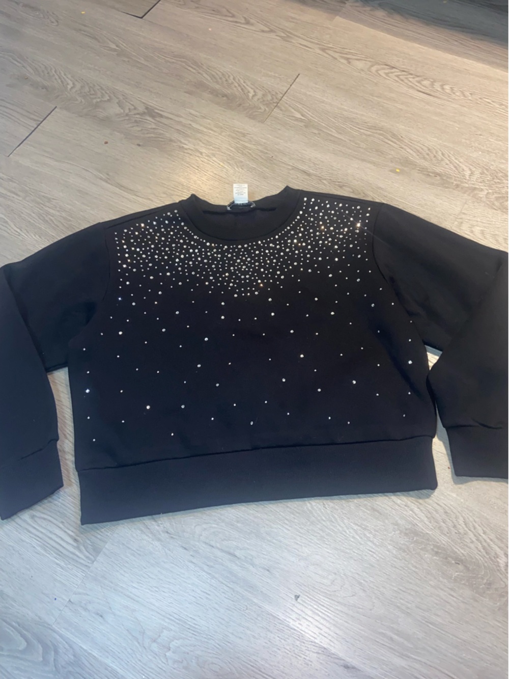 cupcakes & cashmere Black Crewneck Sweater with Rhinestones